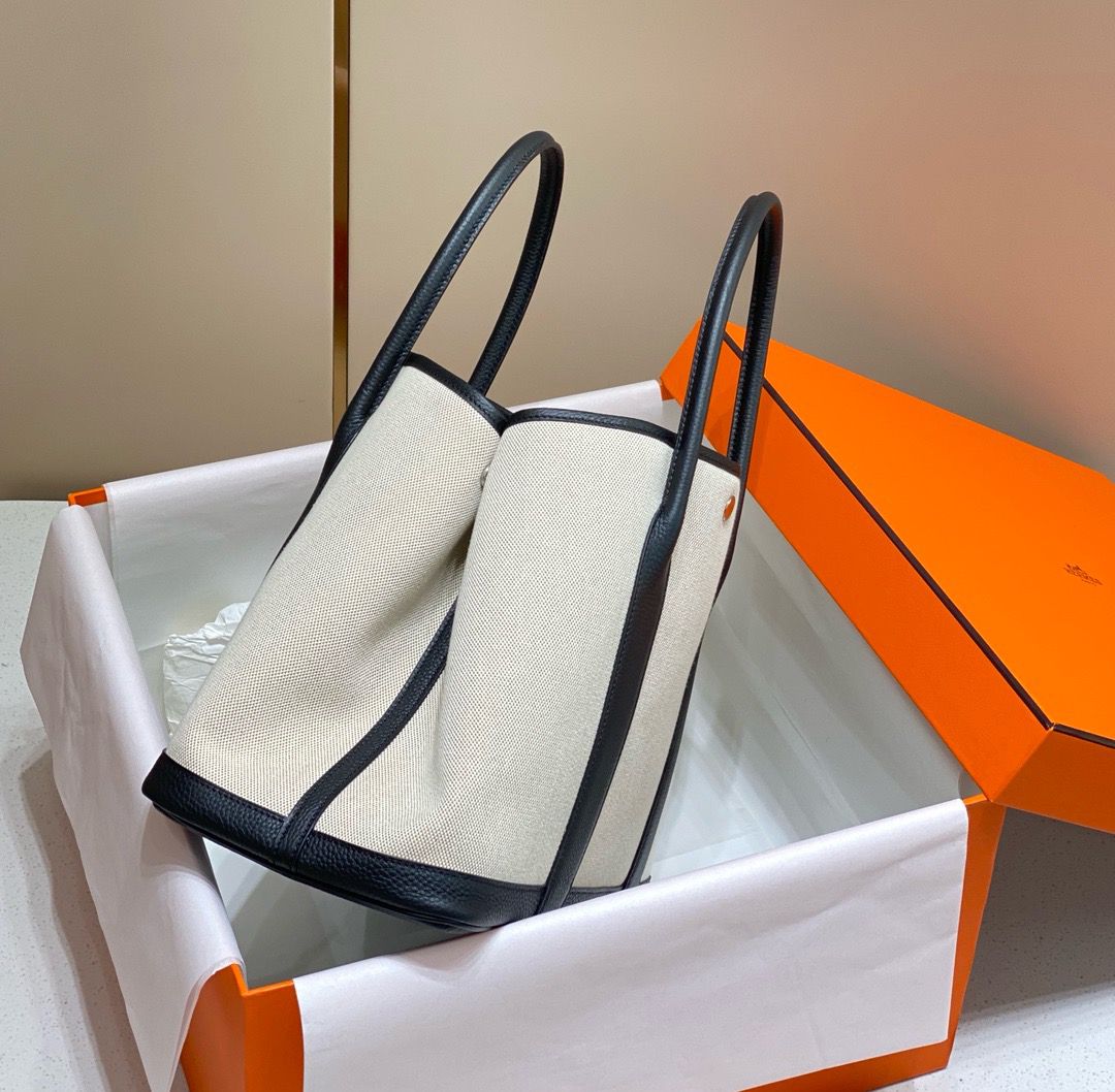 Hermes Garden Party 36cm Bag in Toile and Black Leather - Image 4