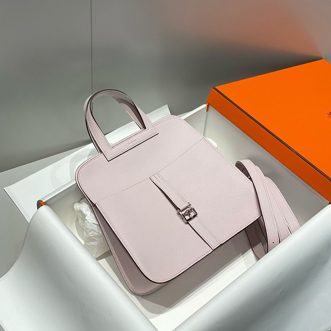 Hermes Halzan 25 Bag in Mauve Pale Clemence Leather - Image 4