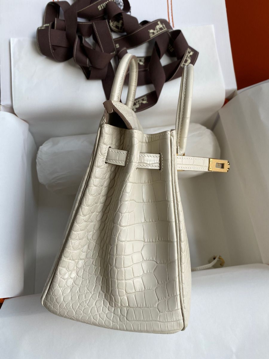 Hermes Birkin 25 Retourne Handmade Bag In Beton Matte Alligator Leather - Image 6