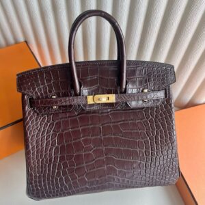 Hermes Birkin 25 Retourne Handmade Bag in Chocolate Matte Alligator Leather