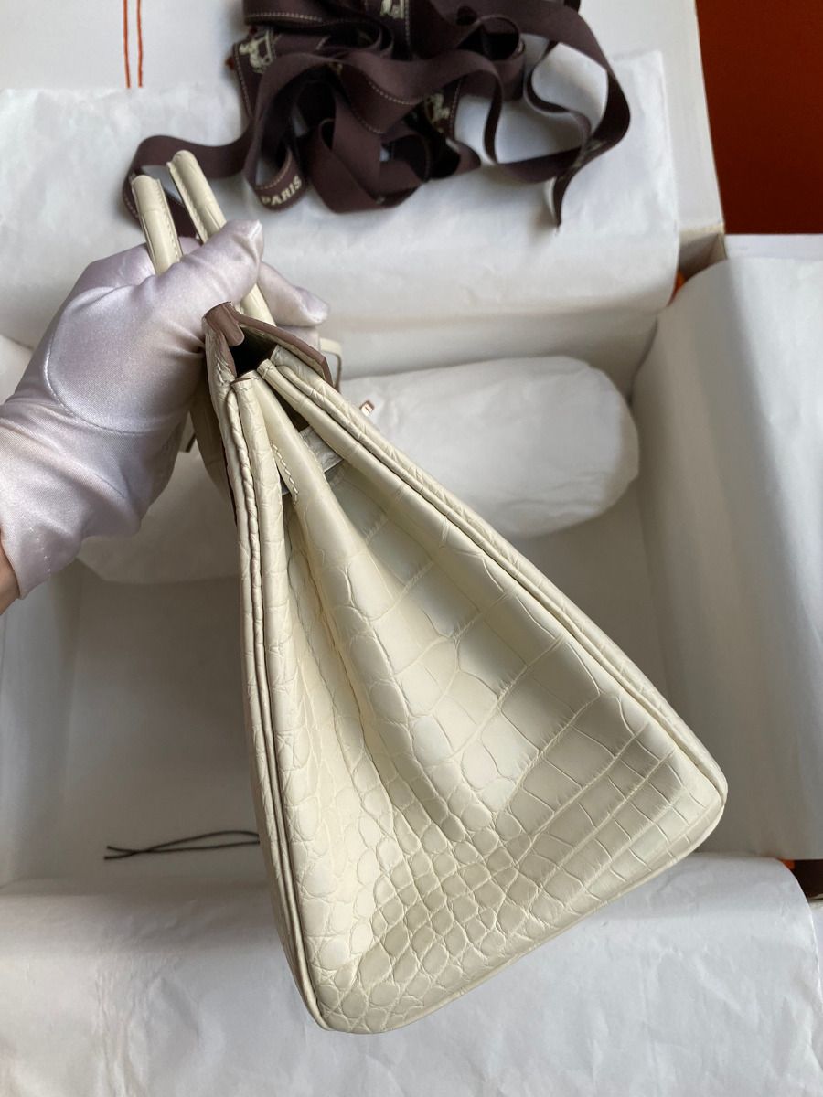 Hermes Birkin 25 Retourne Handmade Bag In Nata Matte Alligator Leather - Image 6