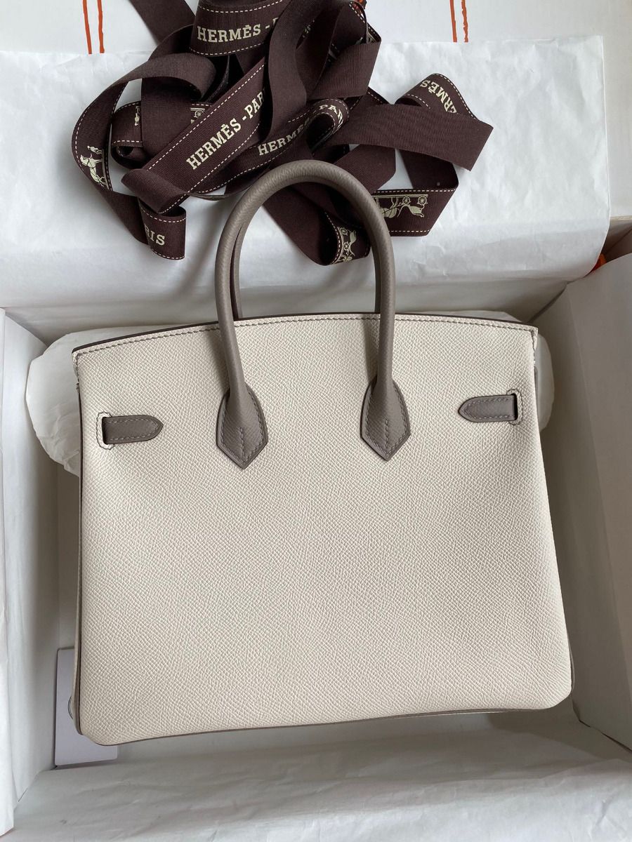 Hermes HSS Birkin 25 Bicolor Bag in Craie and Gris Asphalt Epsom Calfskin - Image 3