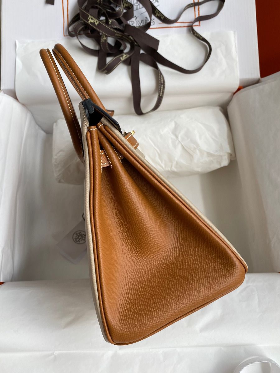 Hermes HSS Birkin 25 Bicolor Bag in Trench and Gold Epsom Calfskin - Image 6