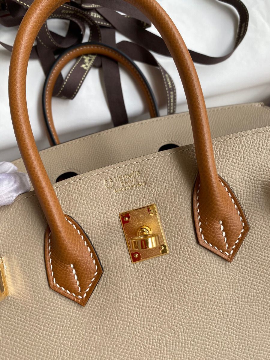 Hermes HSS Birkin 25 Bicolor Bag in Trench and Gold Epsom Calfskin - Image 7
