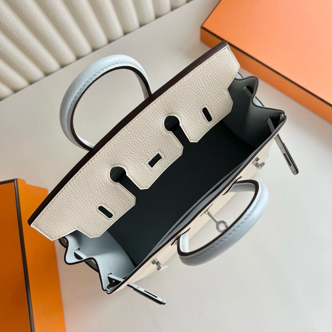 Hermes HSS Birkin 25 Bicolor Bag in Nata and Blue Brume Chevre Mysore Leather - Image 7