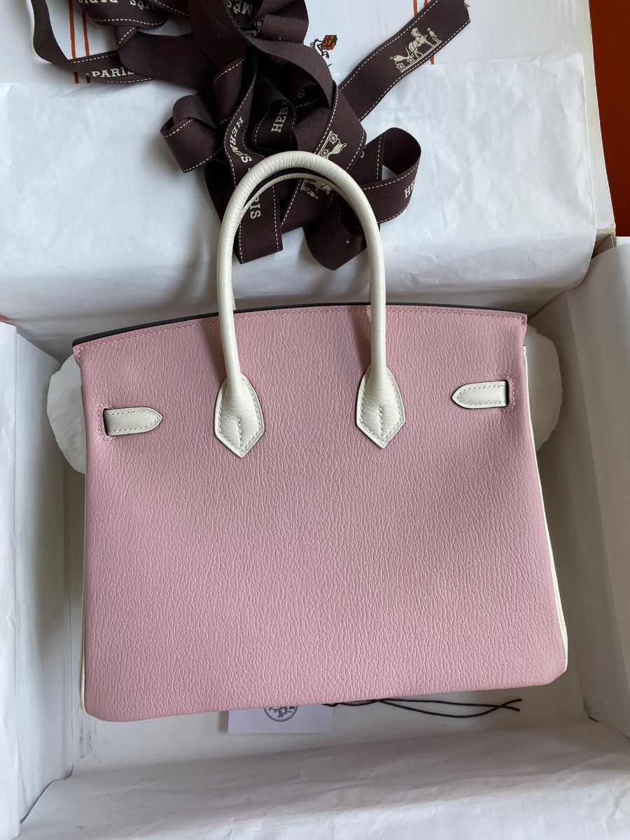 Hermes HSS Birkin 25 Bicolor Bag in Pink and Craie Chevre Mysore Leather - Image 3