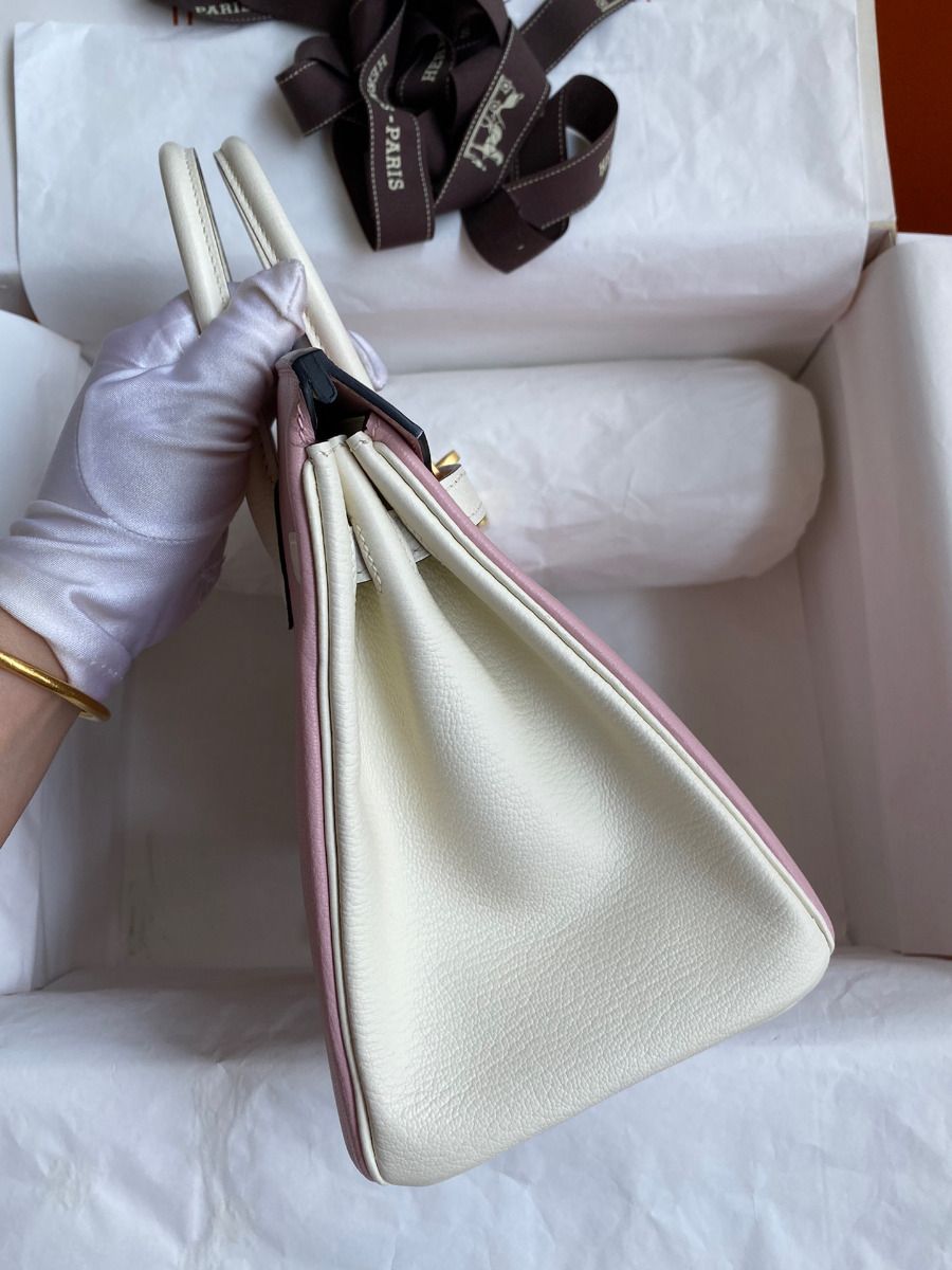Hermes HSS Birkin 25 Bicolor Bag in Pink and Craie Chevre Mysore Leather - Image 6