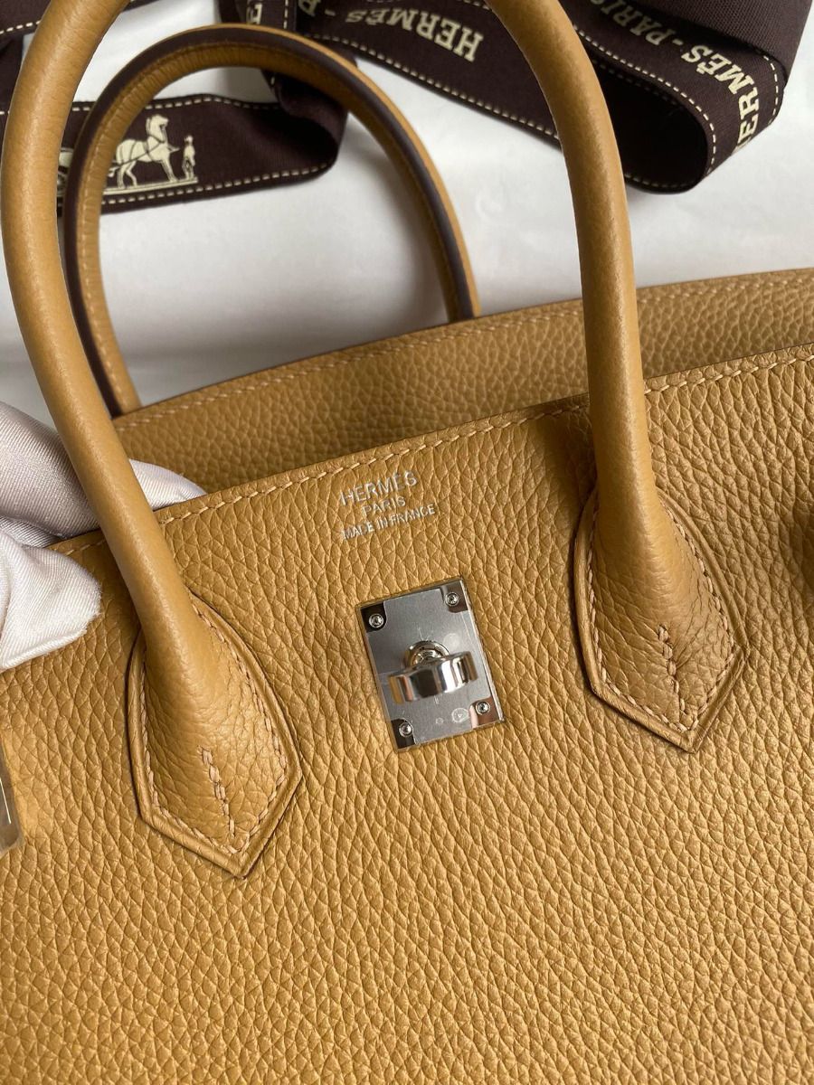 Hermes Birkin 25 Retourne Handmade Bag In Biscuit Clemence Leather - Image 7