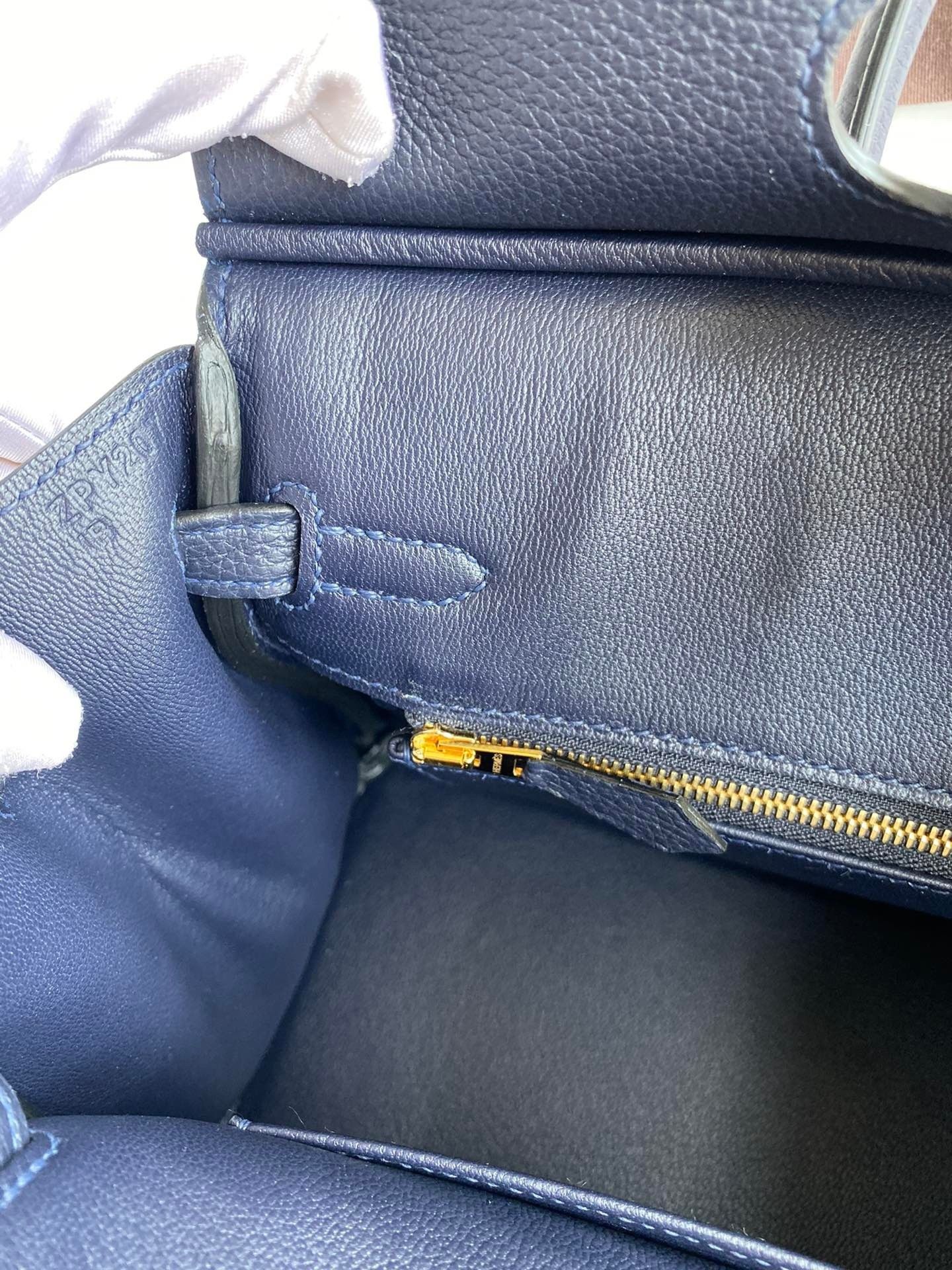 Hermes Birkin 25 Retourne Handmade Bag in Blue Nuit Clemence Leather - Image 4