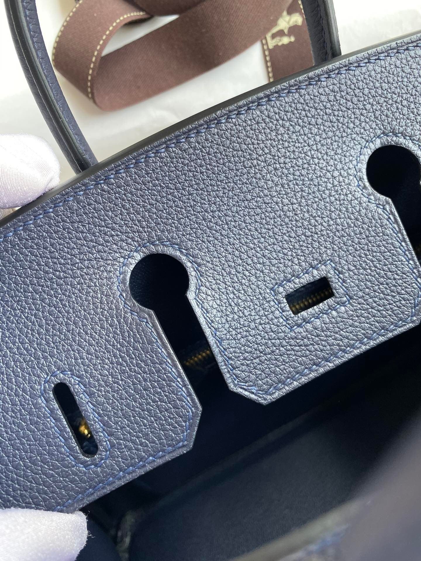 Hermes Birkin 25 Retourne Handmade Bag in Blue Nuit Clemence Leather - Image 5