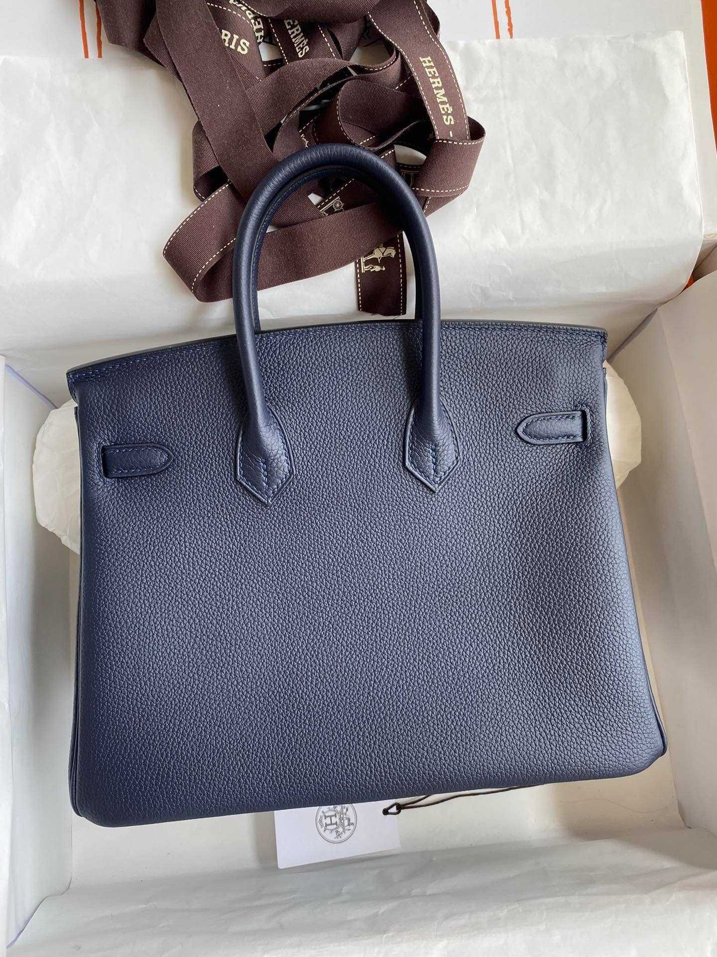 Hermes Birkin 25 Retourne Handmade Bag in Blue Nuit Clemence Leather - Image 10