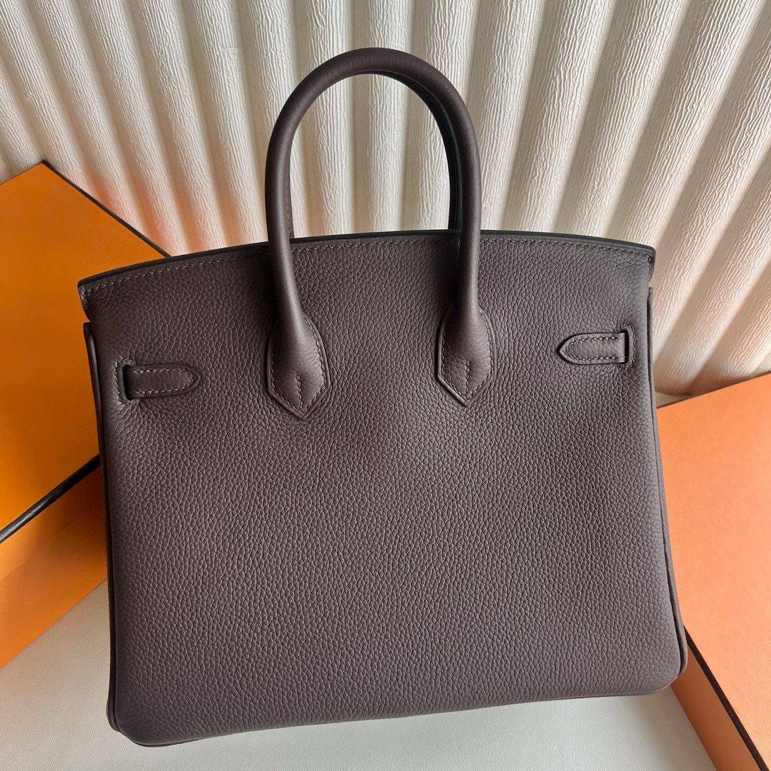Hermes Birkin 25 Retourne Handmade Bag in Chocolat Clemence Leather - Image 9