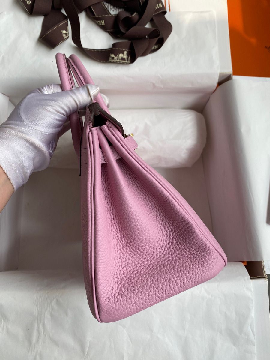 Hermes Birkin 25 Retourne Handmade Bag In Mauve Sylvestre Clemence Leather - Image 6