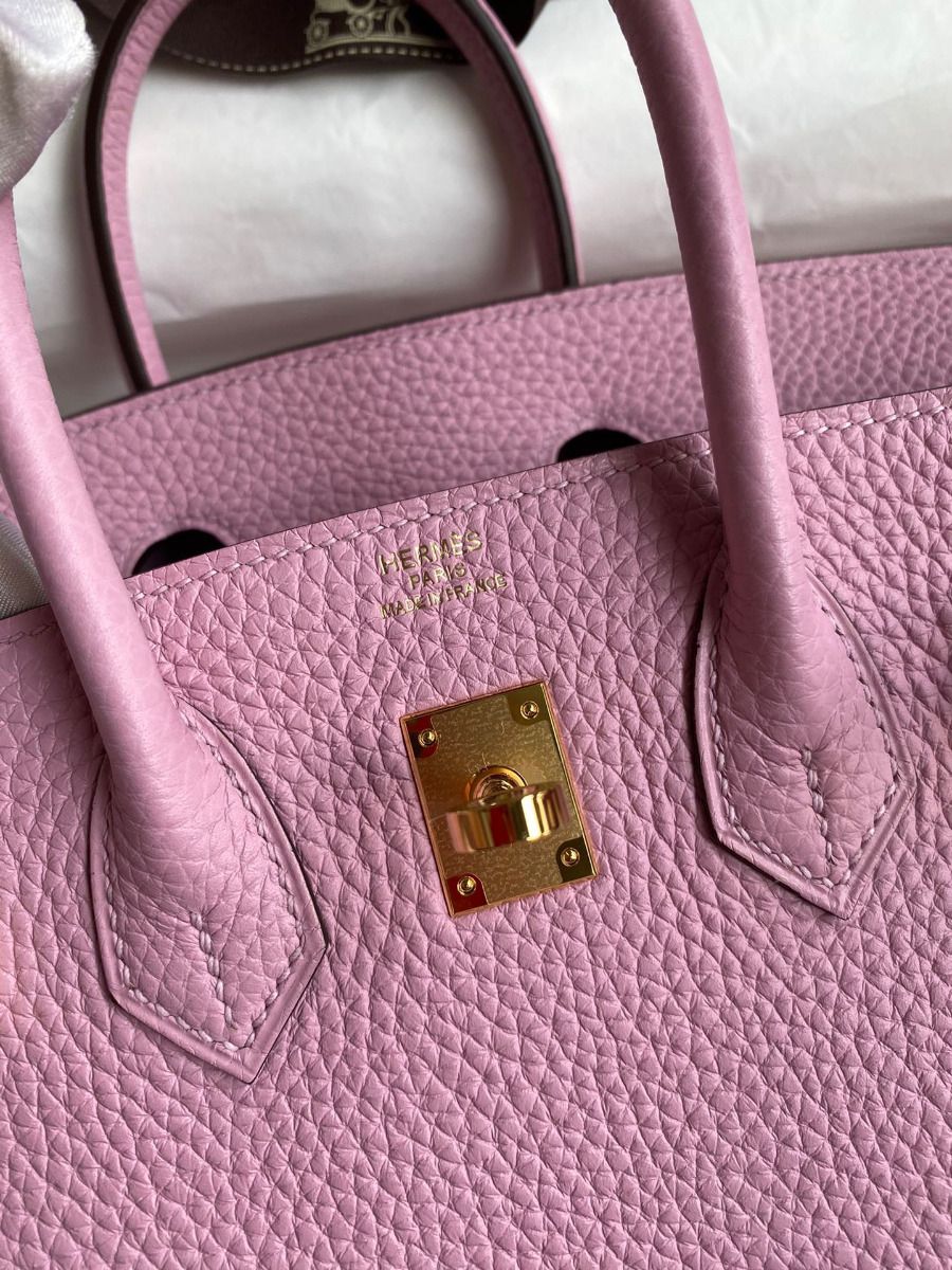 Hermes Birkin 25 Retourne Handmade Bag In Mauve Sylvestre Clemence Leather - Image 8