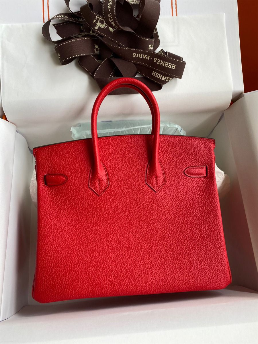 Hermes Birkin 25 Handmade Bag In Red Clemence Leather - Image 3