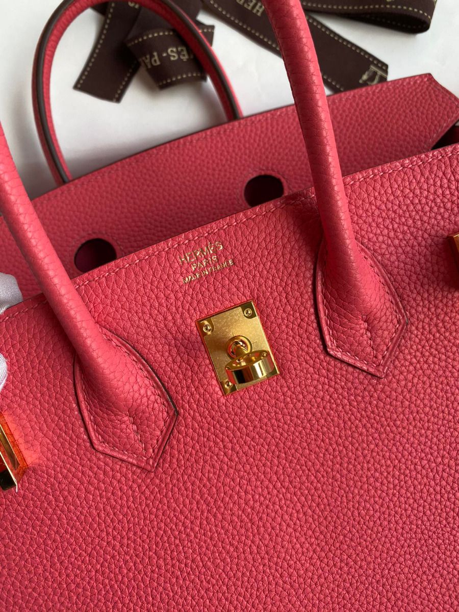 Hermes Birkin 25 Retourne Handmade Bag In Rose Lipstick Clemence Leather - Image 8