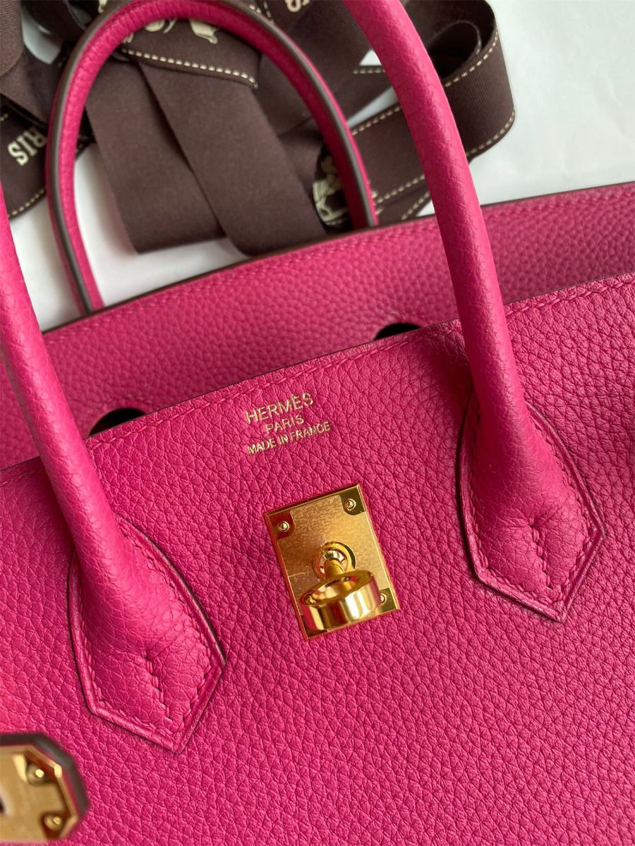 Hermes Birkin 25 Retourne Handmade Bag In Rose Tyrien Clemence Leather - Image 7