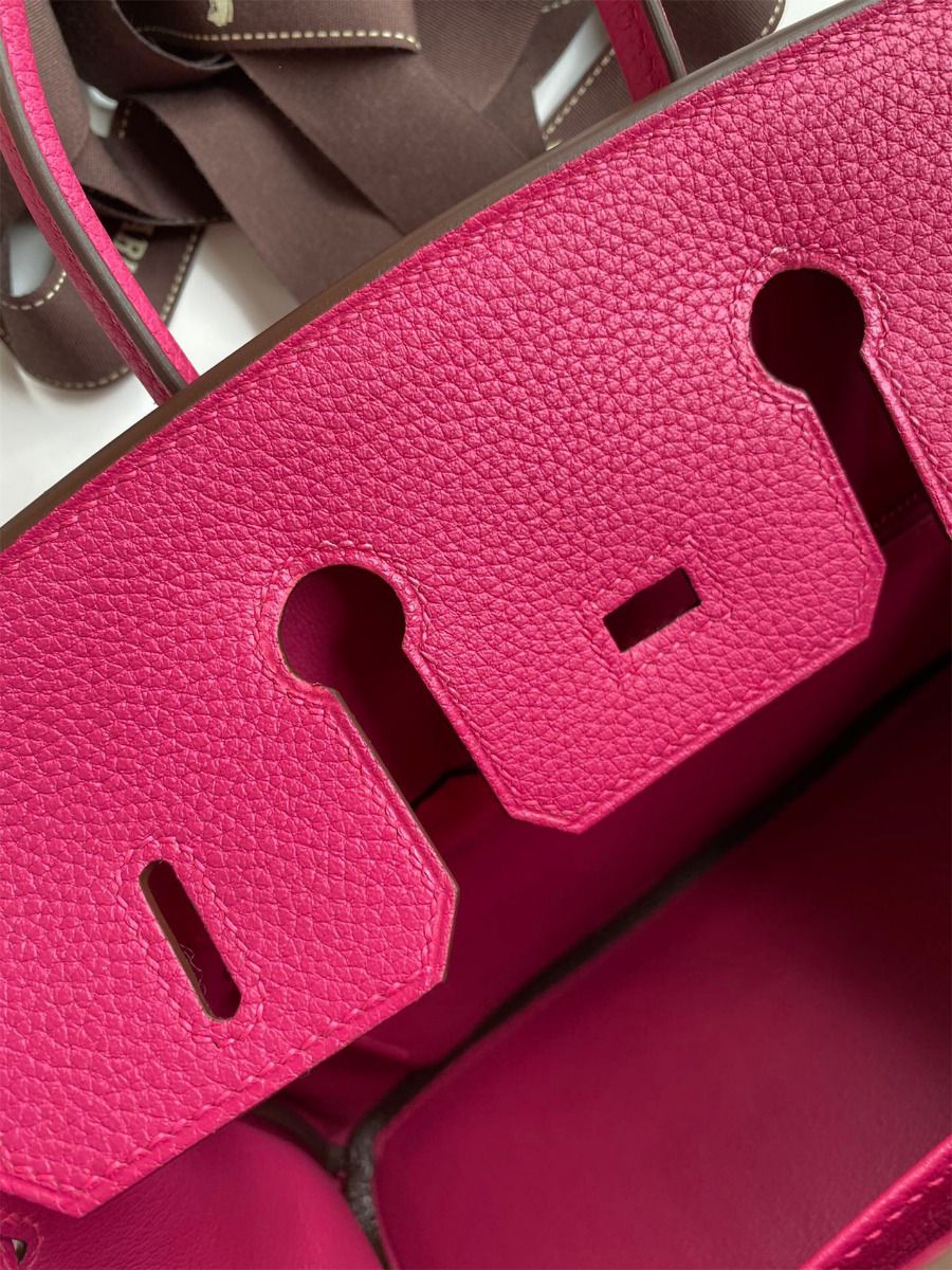 Hermes Birkin 25 Retourne Handmade Bag In Rose Tyrien Clemence Leather - Image 9