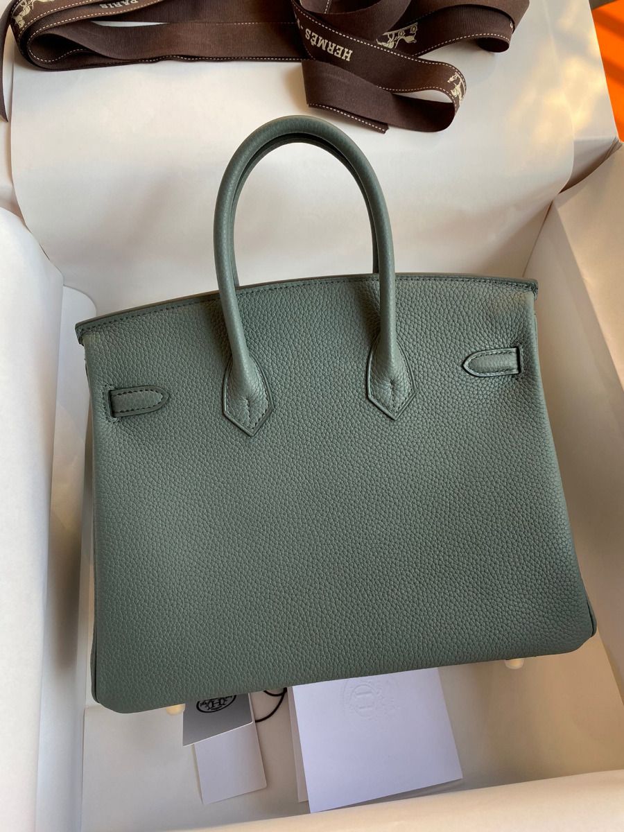 Hermes Birkin 25 Retourne Handmade Bag In Vert Amande Clemence Leather - Image 3