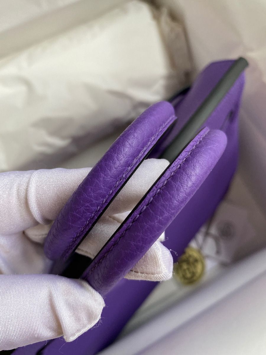 Hermes Birkin 25 Retourne Handmade Bag In Violet Clemence Leather - Image 5