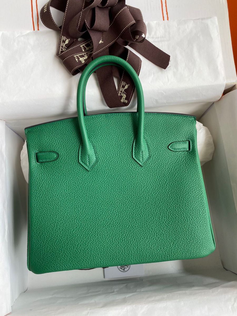 Hermes Birkin 25 Retourne Handmade Bag In Vert Vertigo Clemence Leather - Image 3