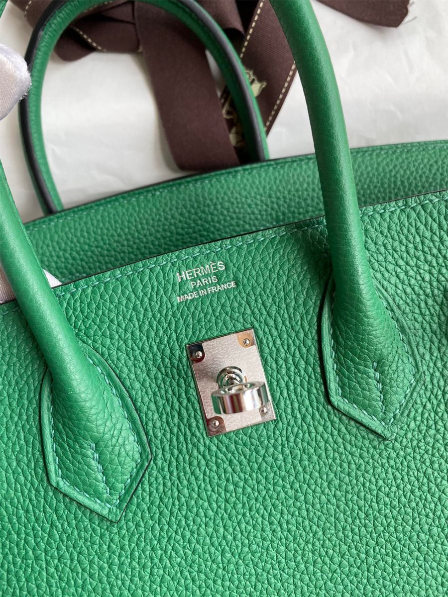 Hermes Birkin 25 Retourne Handmade Bag In Vert Vertigo Clemence Leather - Image 6