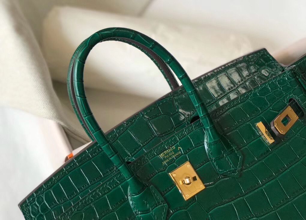 Hermes Birkin 25cm Bag In Green Embossed Crocodile Leather - Image 5