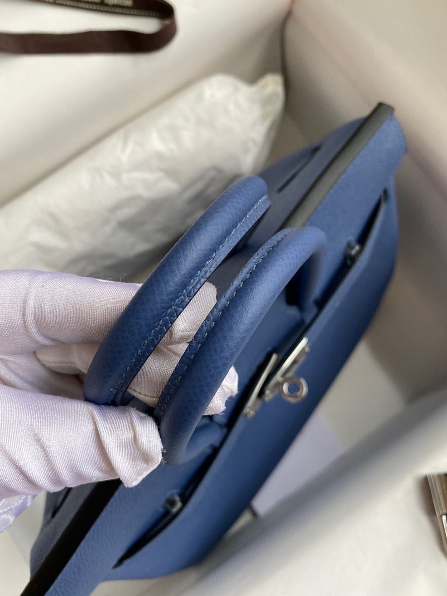 Hermes Birkin 25 Retourne Handmade Bag In Blue Agate Epsom Calfskin - Image 6