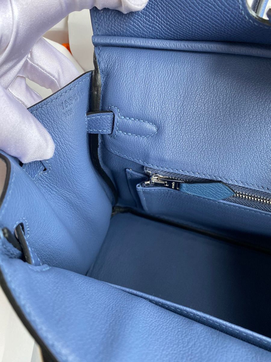 Hermes Birkin 25 Retourne Handmade Bag In Blue Agate Epsom Calfskin - Image 10