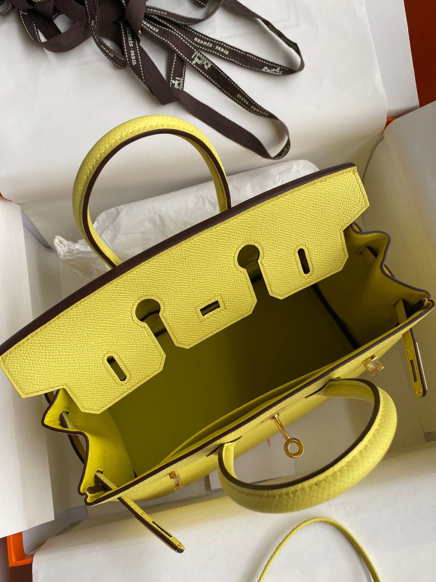 Hermes Birkin 25 Retourne Handmade Bag In Lime Epsom Calfskin - Image 9