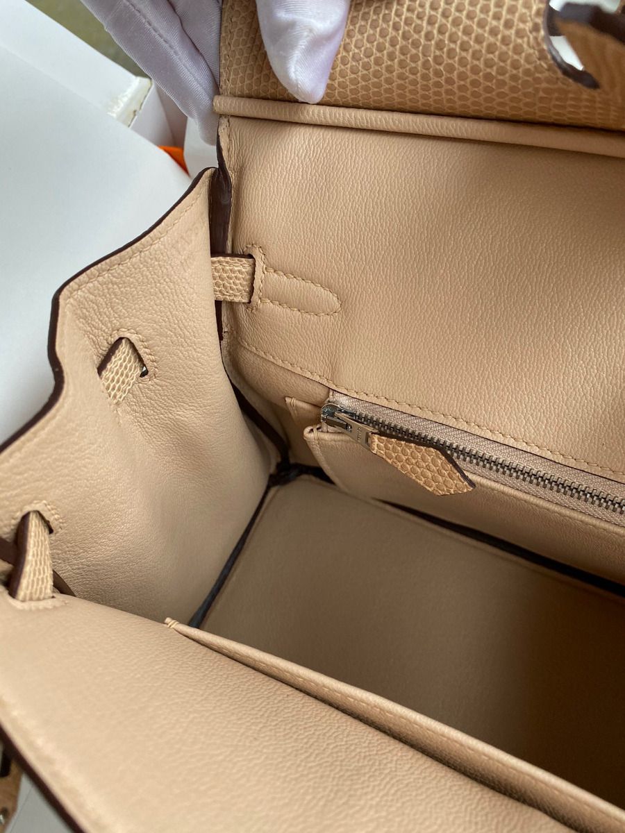 Hermes Birkin 25 Retourne Handmade Bag In Beige Lizard Leather - Image 9