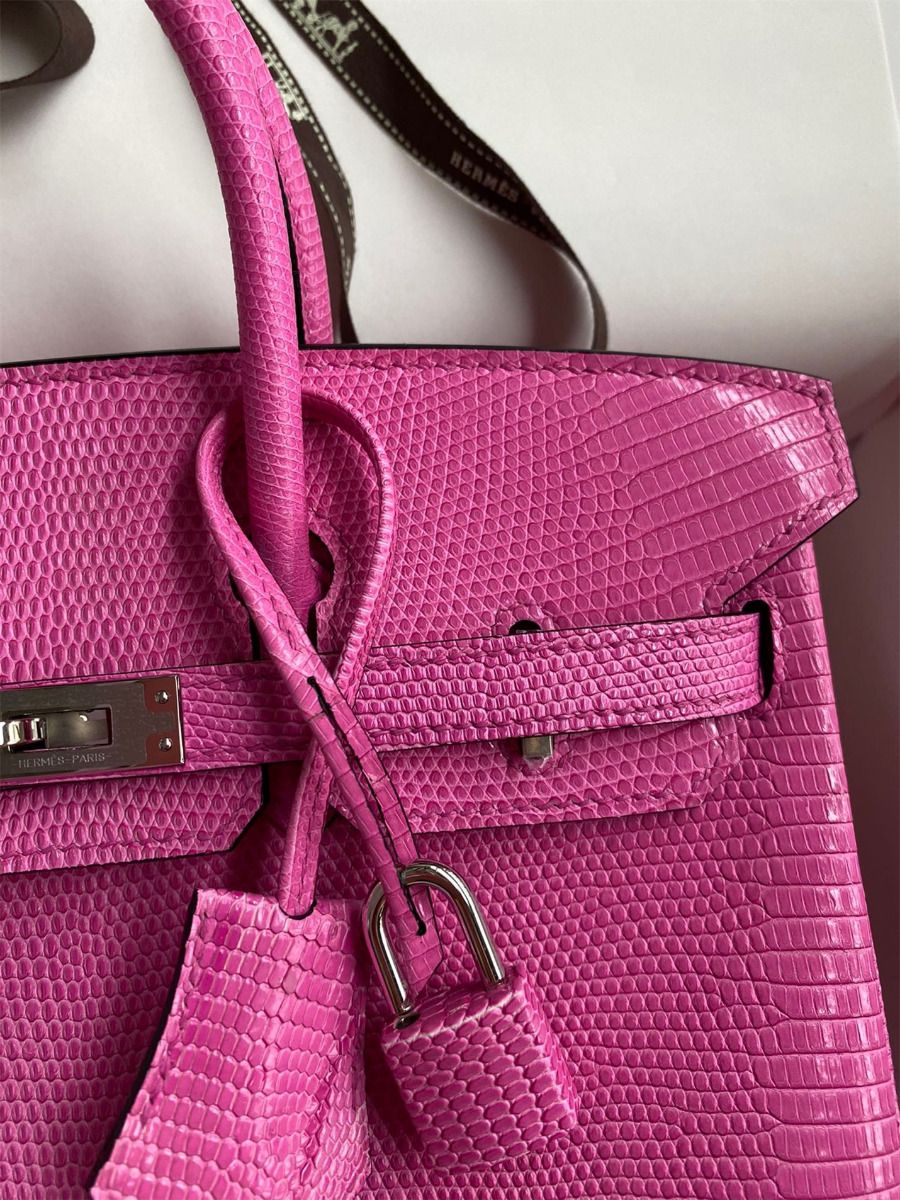 Hermes Birkin 25 Retourne Handmade Bag In Pink Lizard Leather - Image 4