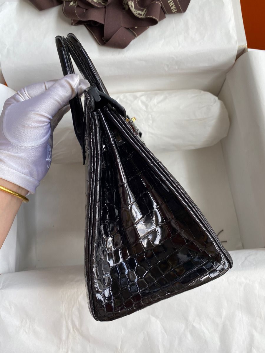 Hermes Birkin 25 Handmade Bag In Black Crocodile Niloticus Shiny Skin - Image 6