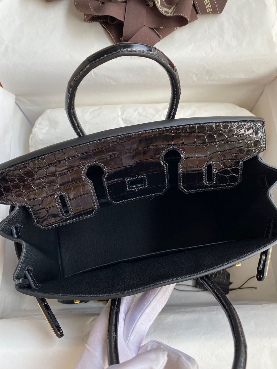 Hermes Birkin 25 Handmade Bag In Black Crocodile Niloticus Shiny Skin - Image 8