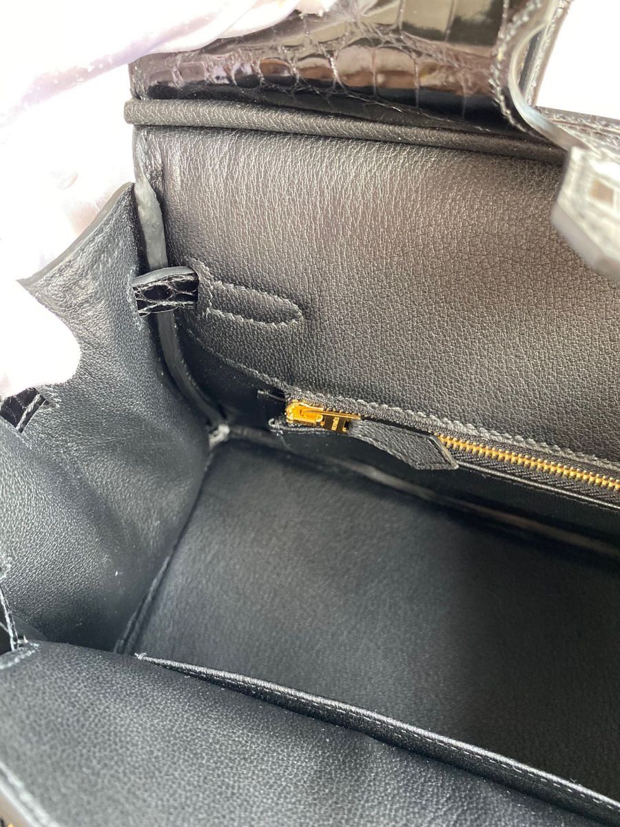 Hermes Birkin 25 Handmade Bag In Black Crocodile Niloticus Shiny Skin - Image 10