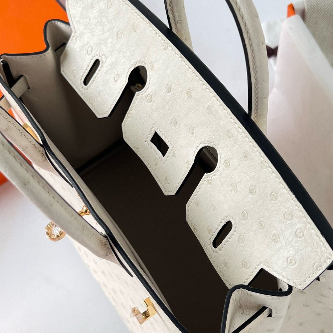 Hermes Birkin 25 Retourne Handmade Bag In Beton Ostrich Leather - Image 8