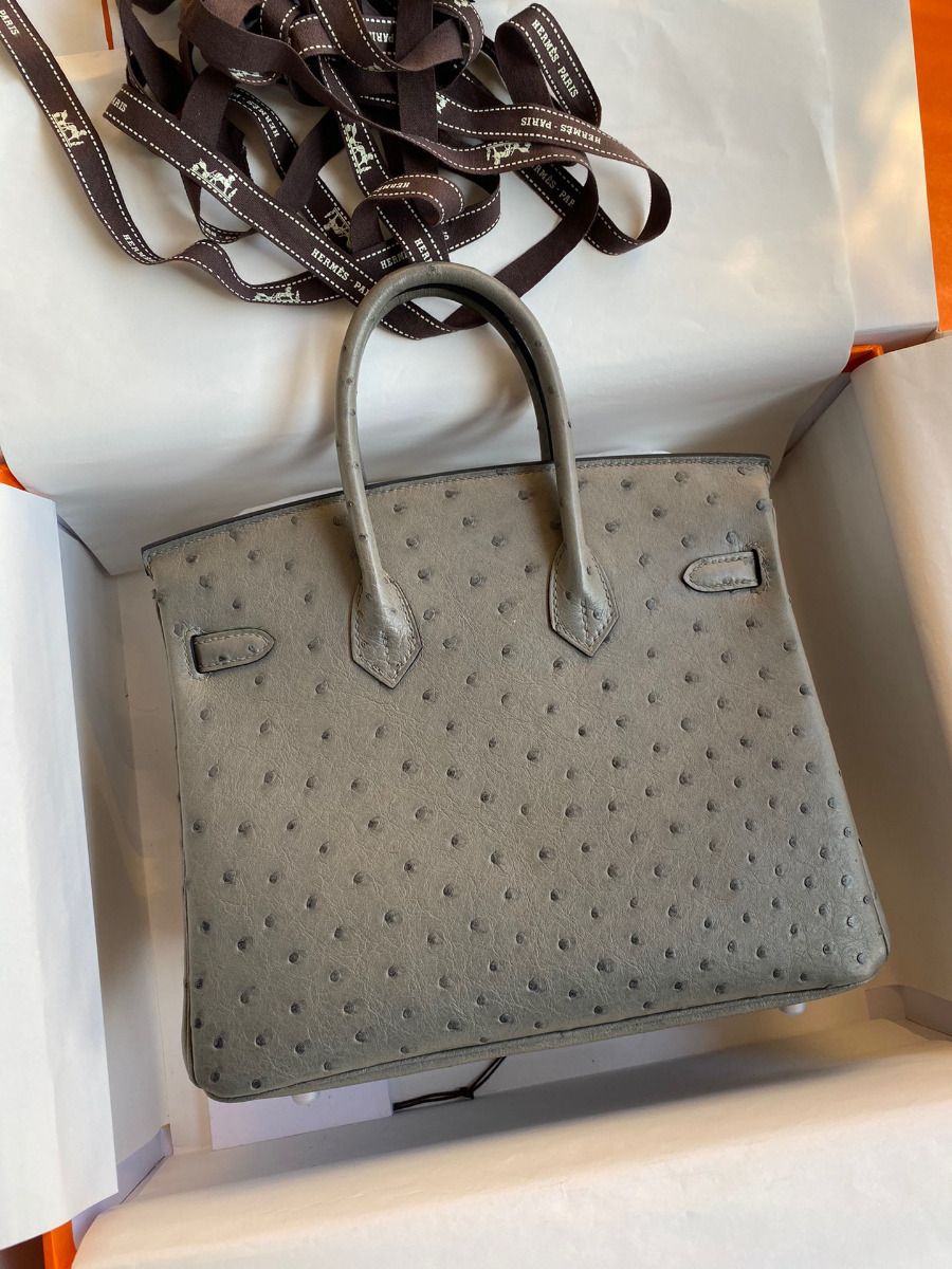 Hermes Birkin 25 Retourne Handmade Bag In Gris Tourterelle Ostrich Leather - Image 3