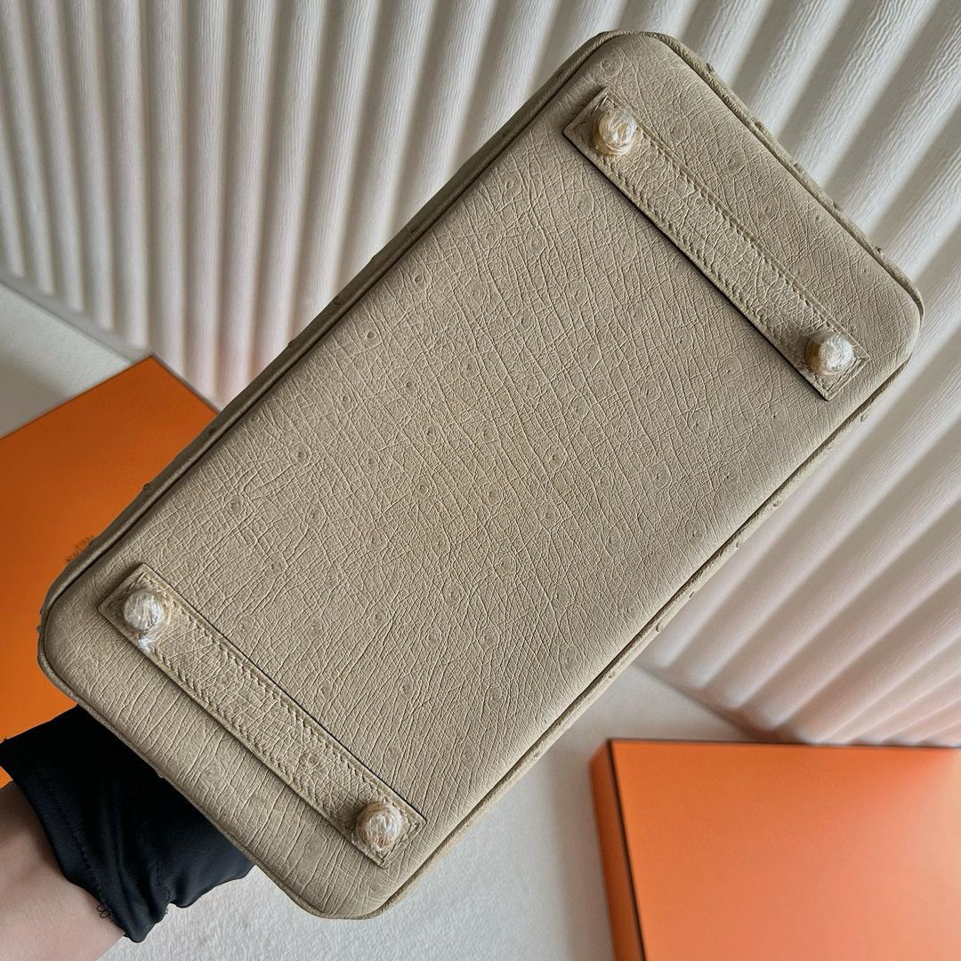 Hermes Birkin 25 Retourne Handmade Bag In Trench Ostrich Leather - Image 9