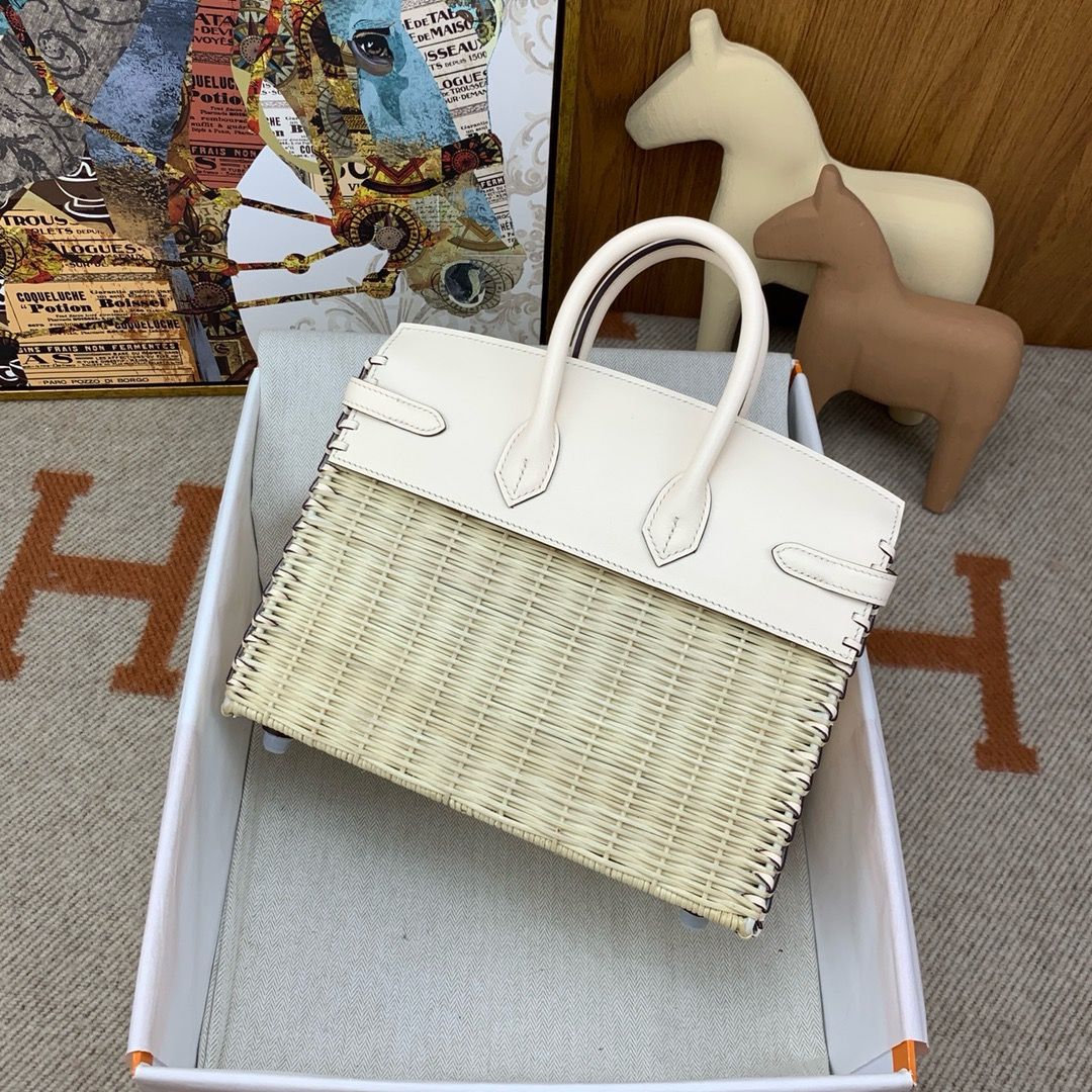 Hermes Picnic Birkin 25 Bag in Wicker with Nata Swift Calfskin - Image 3