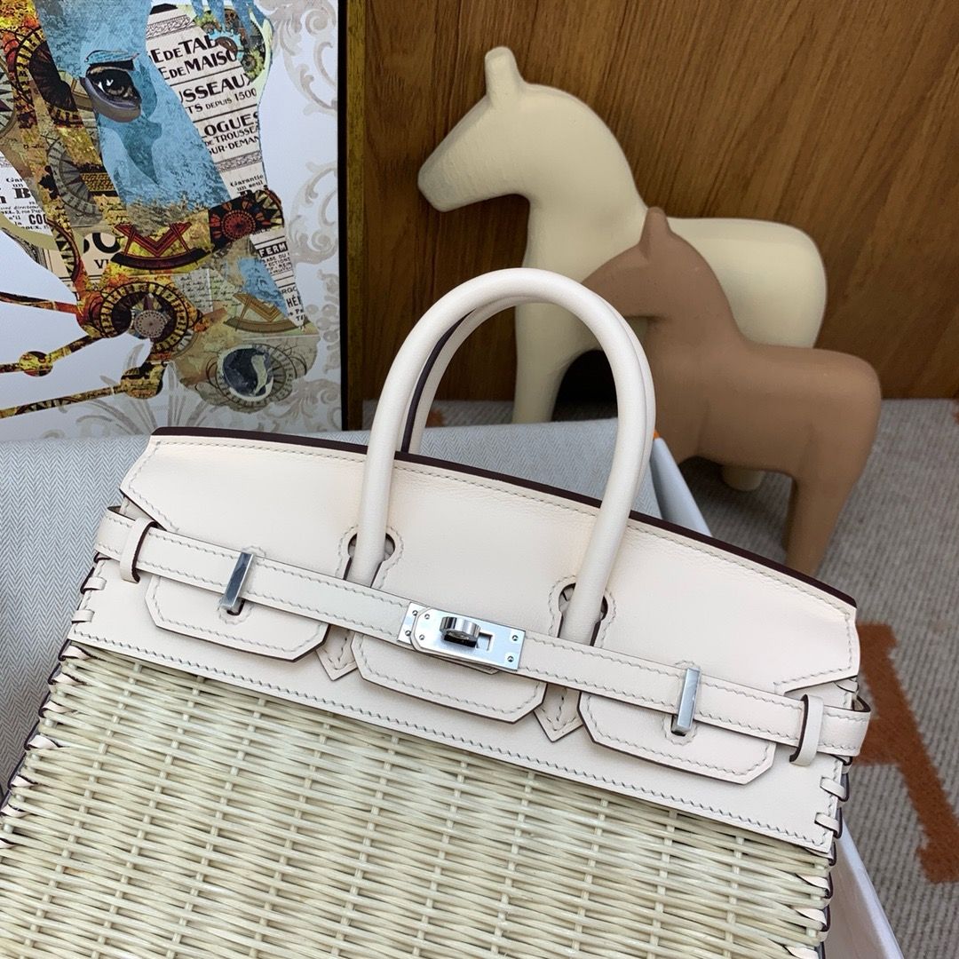 Hermes Picnic Birkin 25 Bag in Wicker with Nata Swift Calfskin - Image 6