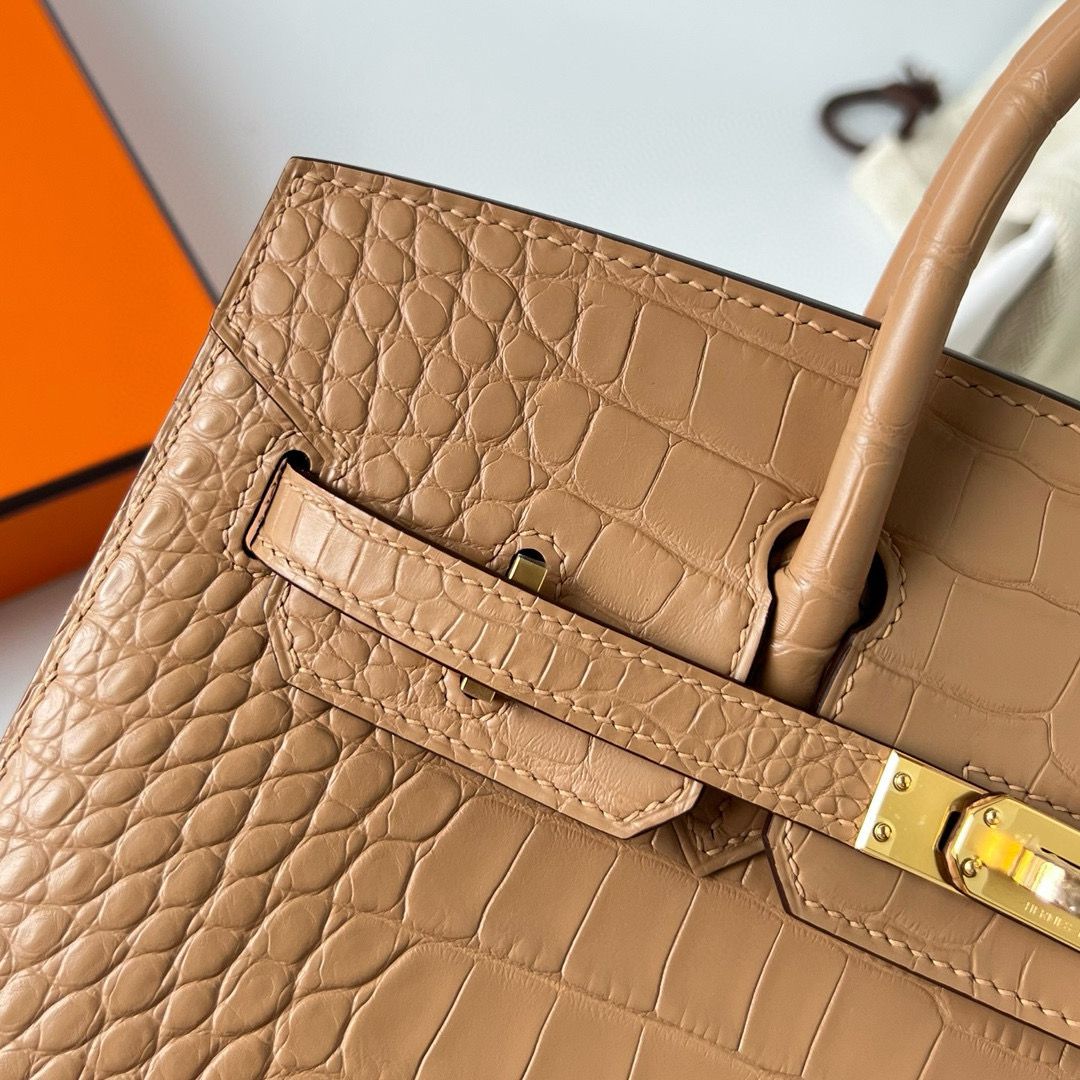 Hermes Birkin 25 Sellier Handmade Bag in Chai Matte Alligator Leather - Image 4
