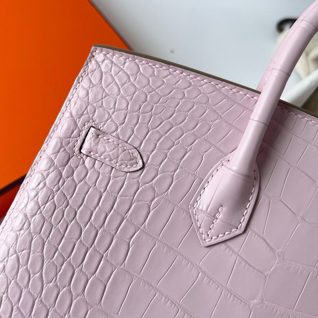 Hermes Birkin 25 Sellier Handmade Bag in Mauve Pale Matte Alligator Leather - Image 5