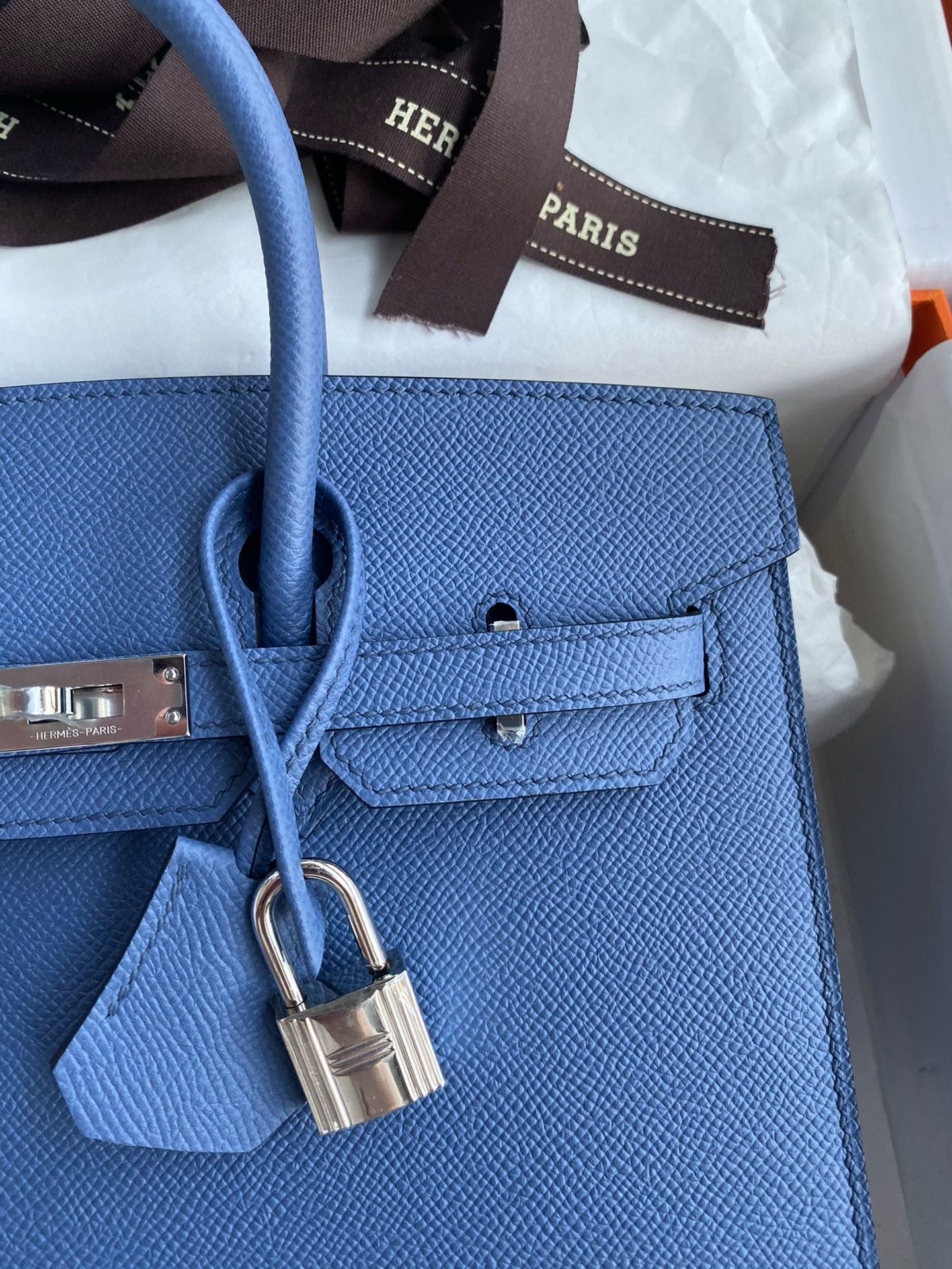Hermes Birkin 25 Sellier Handmade Bag in Blue Brighton Epsom Calfskin - Image 4
