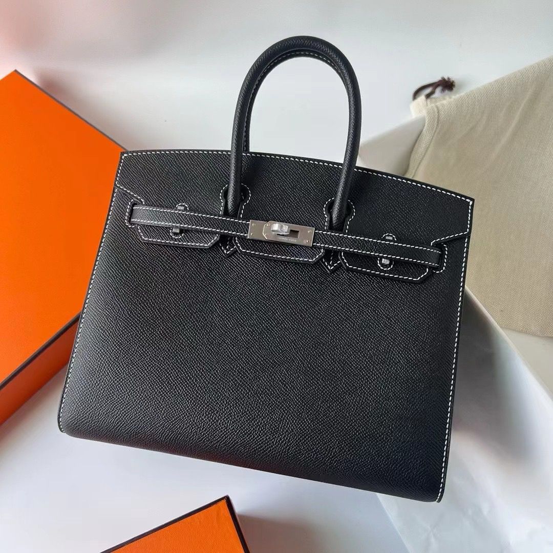 Hermes Birkin 25 Sellier Handmade Bag In Noir Epsom Calfskin - Image 3