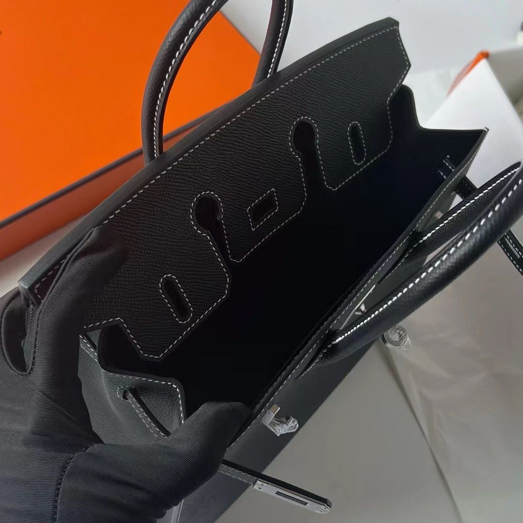 Hermes Birkin 25 Sellier Handmade Bag In Noir Epsom Calfskin - Image 9