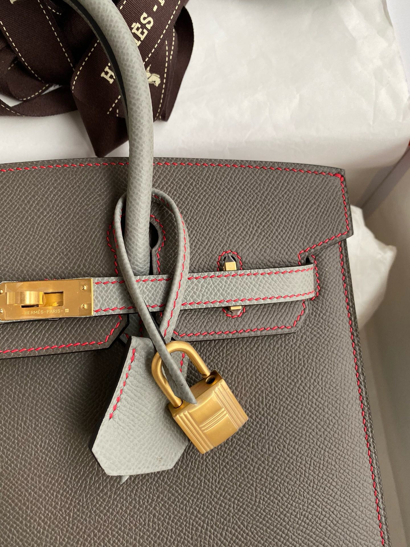 Hermes HSS Birkin 25 Sellier Bag in Etain and Gris Mouette Epsom Calfskin - Image 4