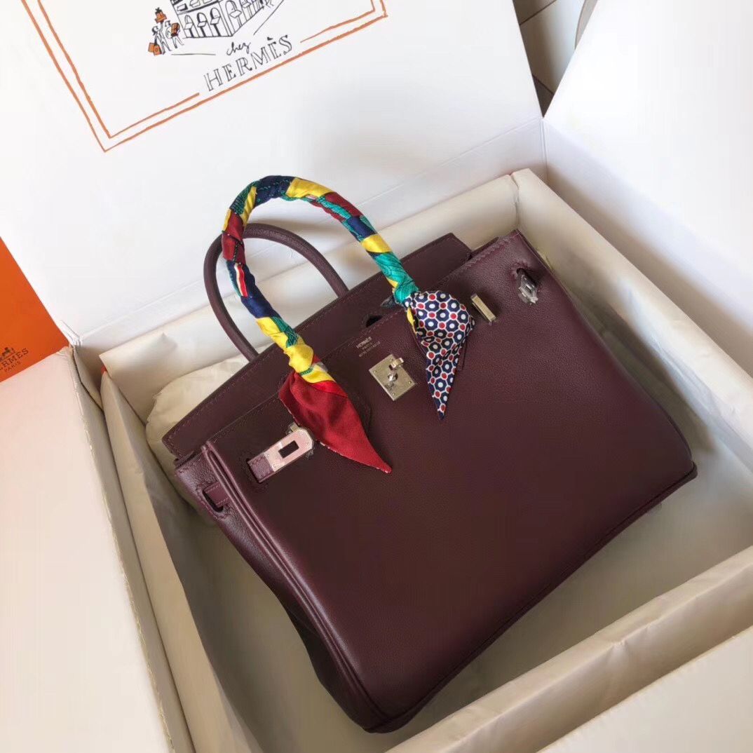 Hermes Birkin 25 Handmade Bag In Burgundy Swift Leather - Image 3