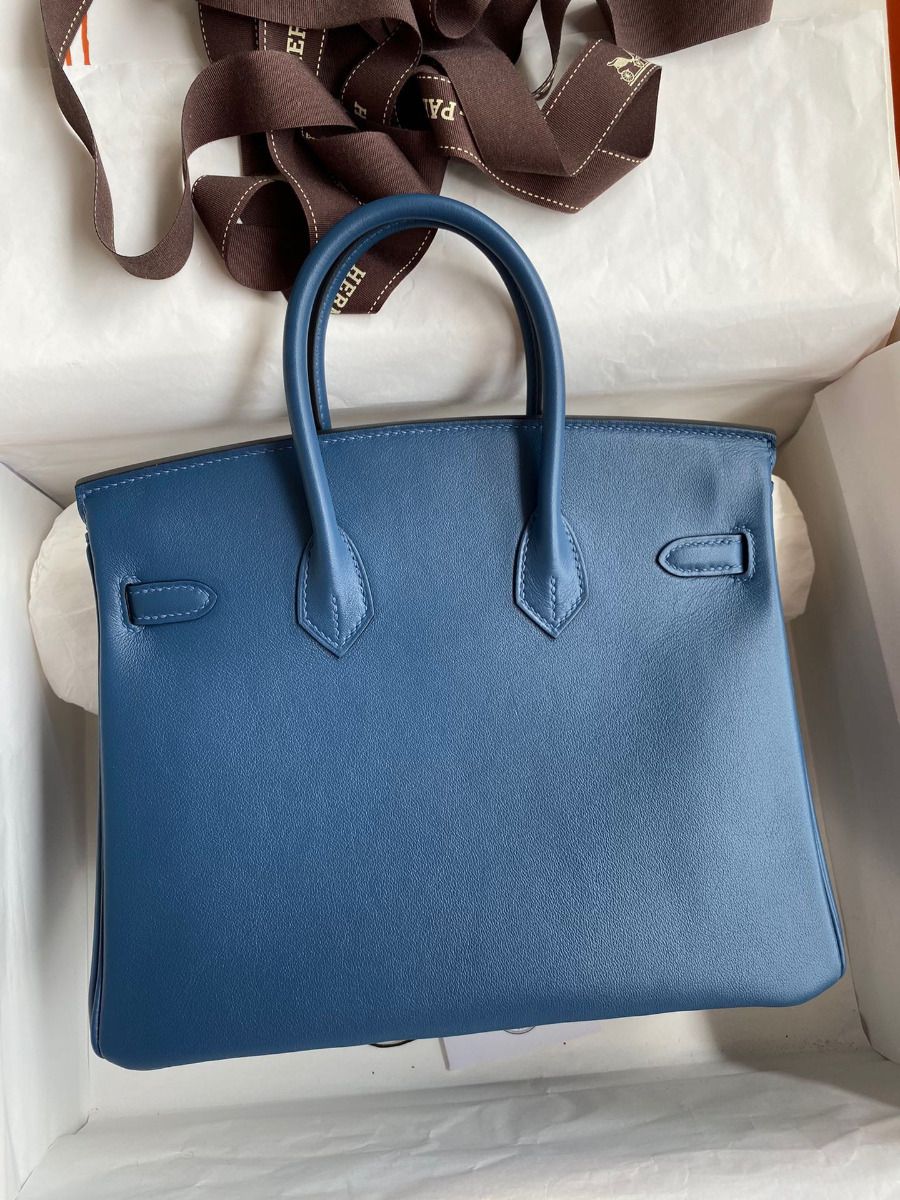 Hermes Birkin 25 Retourne Handmade Bag In Deep Blue Swift Calfskin - Image 3
