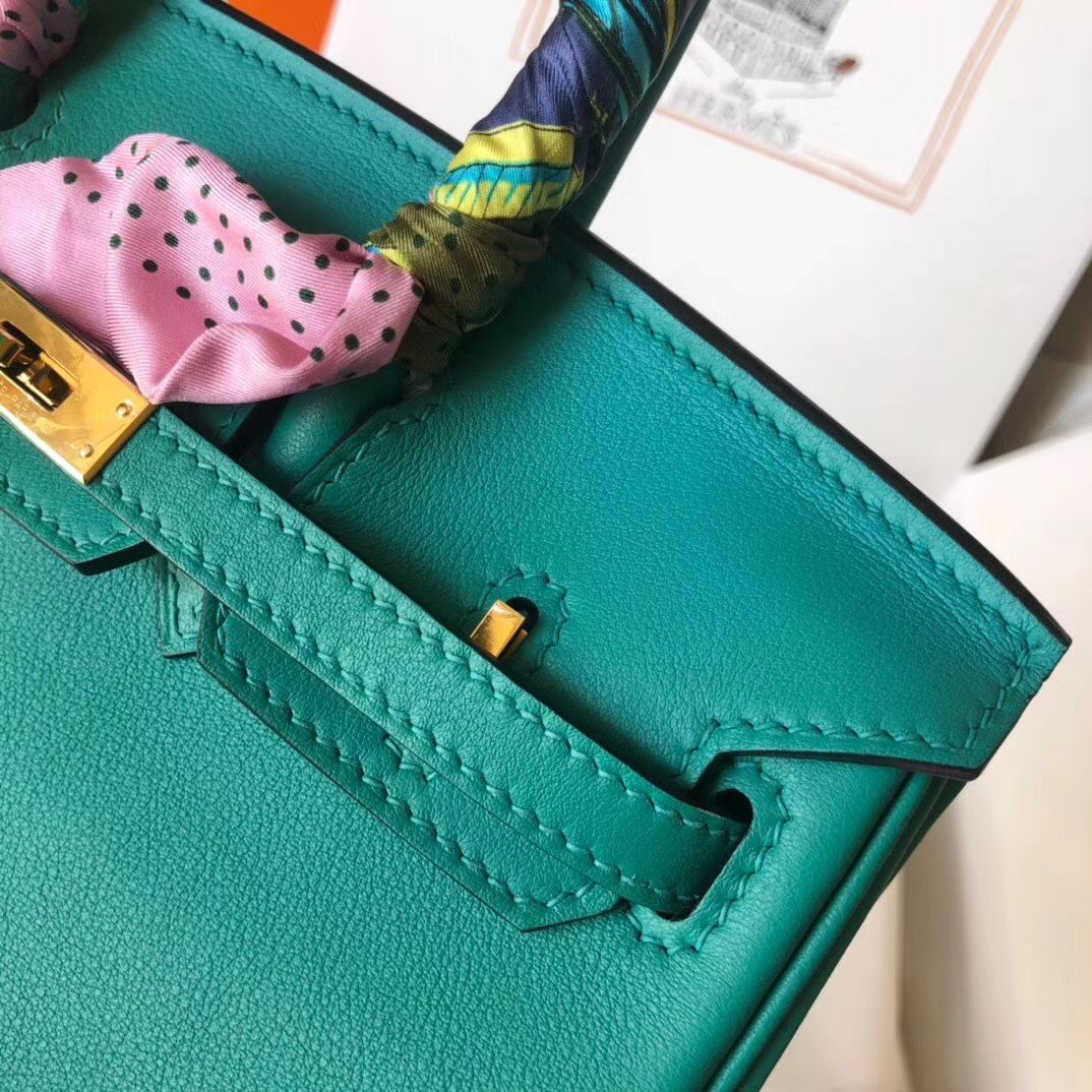 Hermes Birkin 25 Handmade Bag In Malachite Swift Leather - Image 8