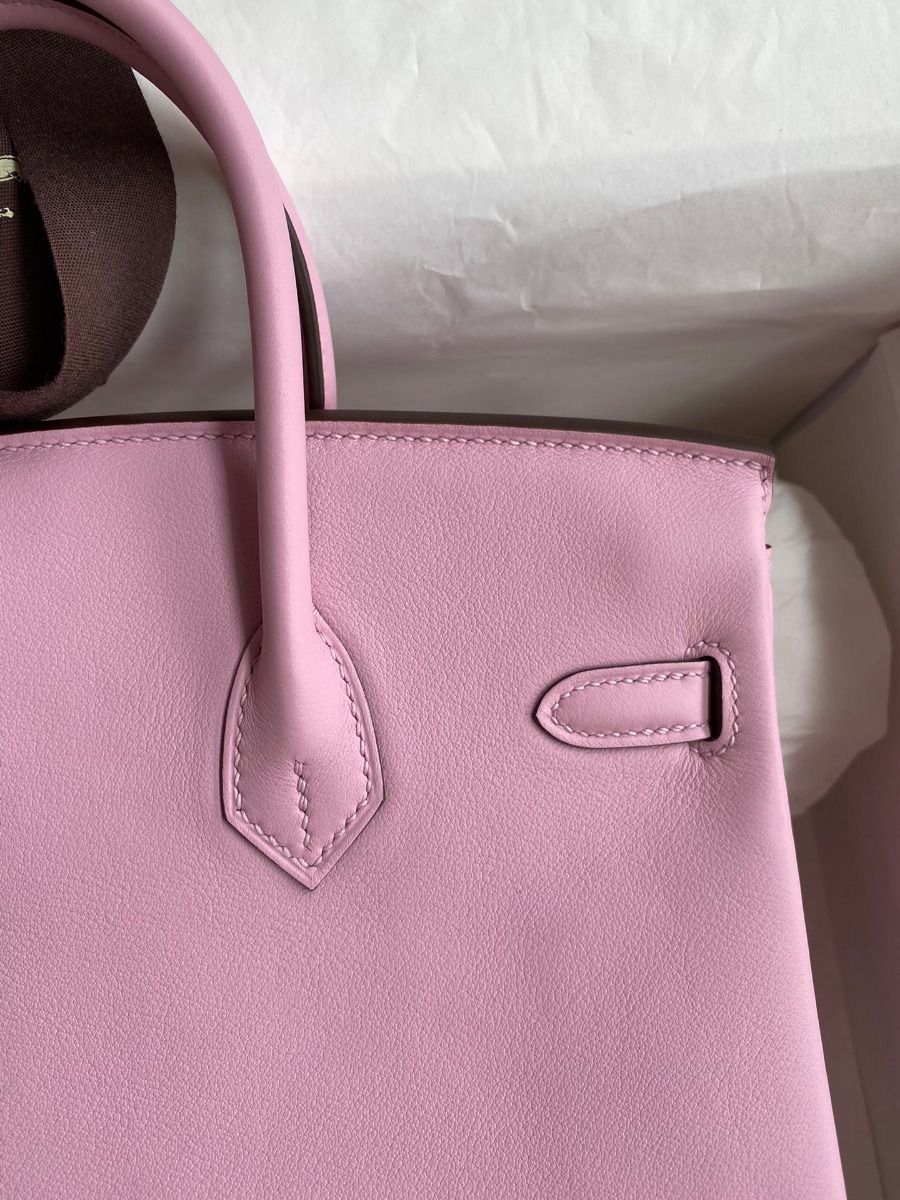 Hermes Birkin 25 Retourne Handmade Bag In Mauve Sylvestre Swift Calfskin - Image 5